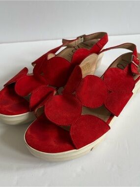 Wonders Red Suede Platform Memory Gel 40 Sandals Comfy Spain Resort Cruise Vacay